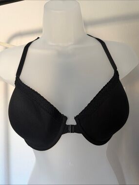 Auden Black Front-Closure Lace-Trim T-Shirt Bra